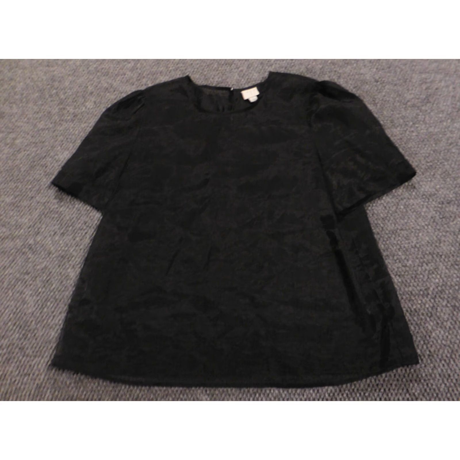 Vintage A New Day Blouse Shirt Womens Large L Black Sheer Round Neck Pullover Casual Button Bas ic Polyester Regular Down 90s? Size L / US 10 / IT 46 - 2 Thumbnail
