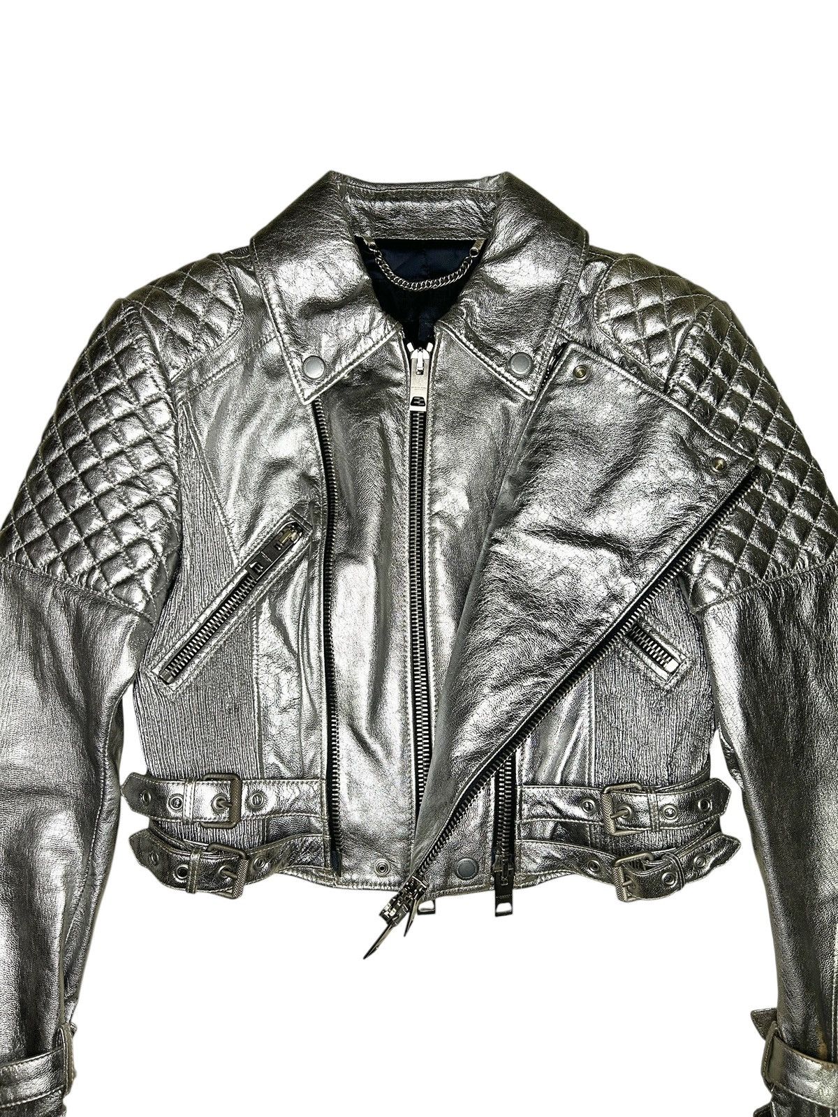 Burberry Prorsum S/S 11 Silver Quilted Moto Jacket Size M / US 6-8 / IT 42-44 - 10 Thumbnail