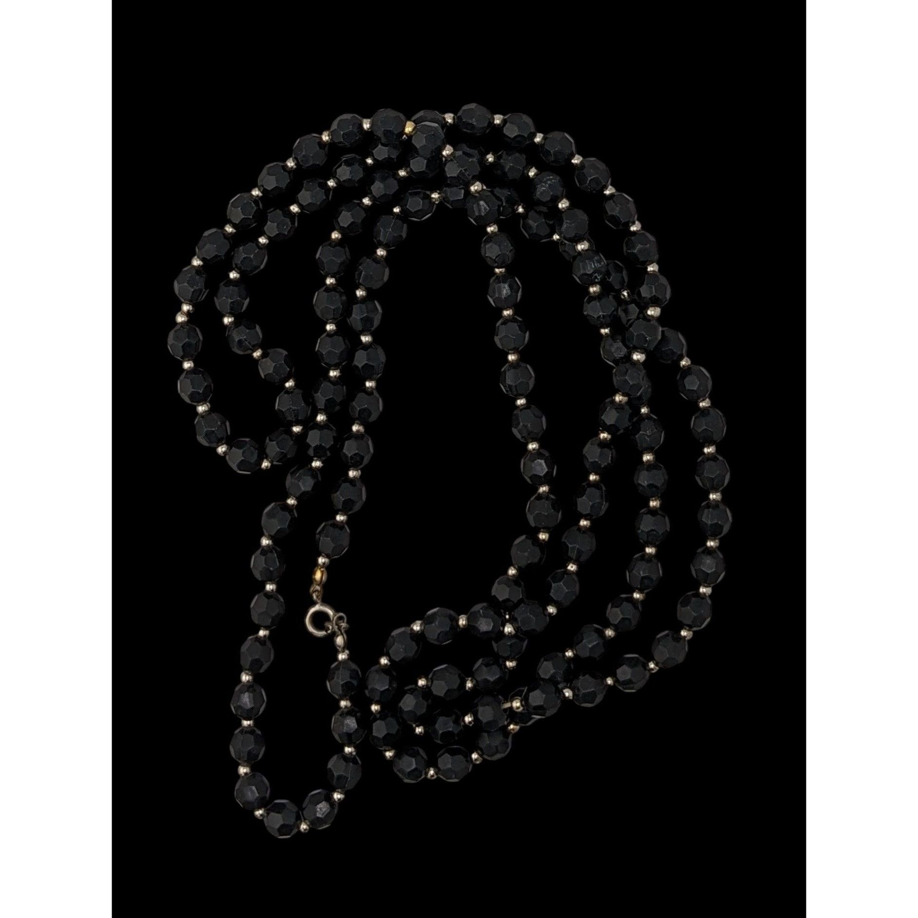 Other Gothic Faceted Black Beaded Necklace With Silver Tone Spacer Size ONE SIZE - 5 Thumbnail
