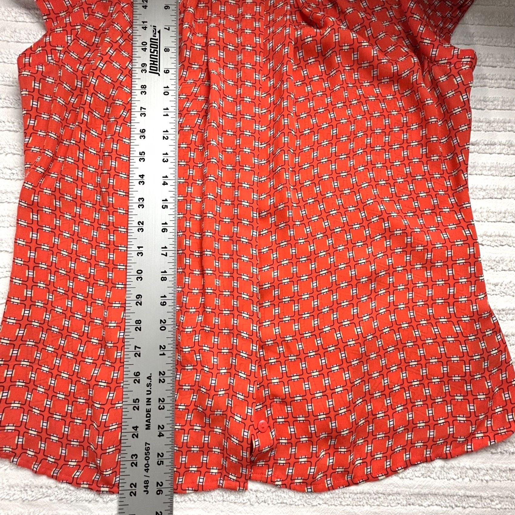 Worthington Worthington Orange Geometric Print Pleated Cap Sleeve Blouse Top Large Womens Size L / US 10 / IT 46 - 8 Thumbnail