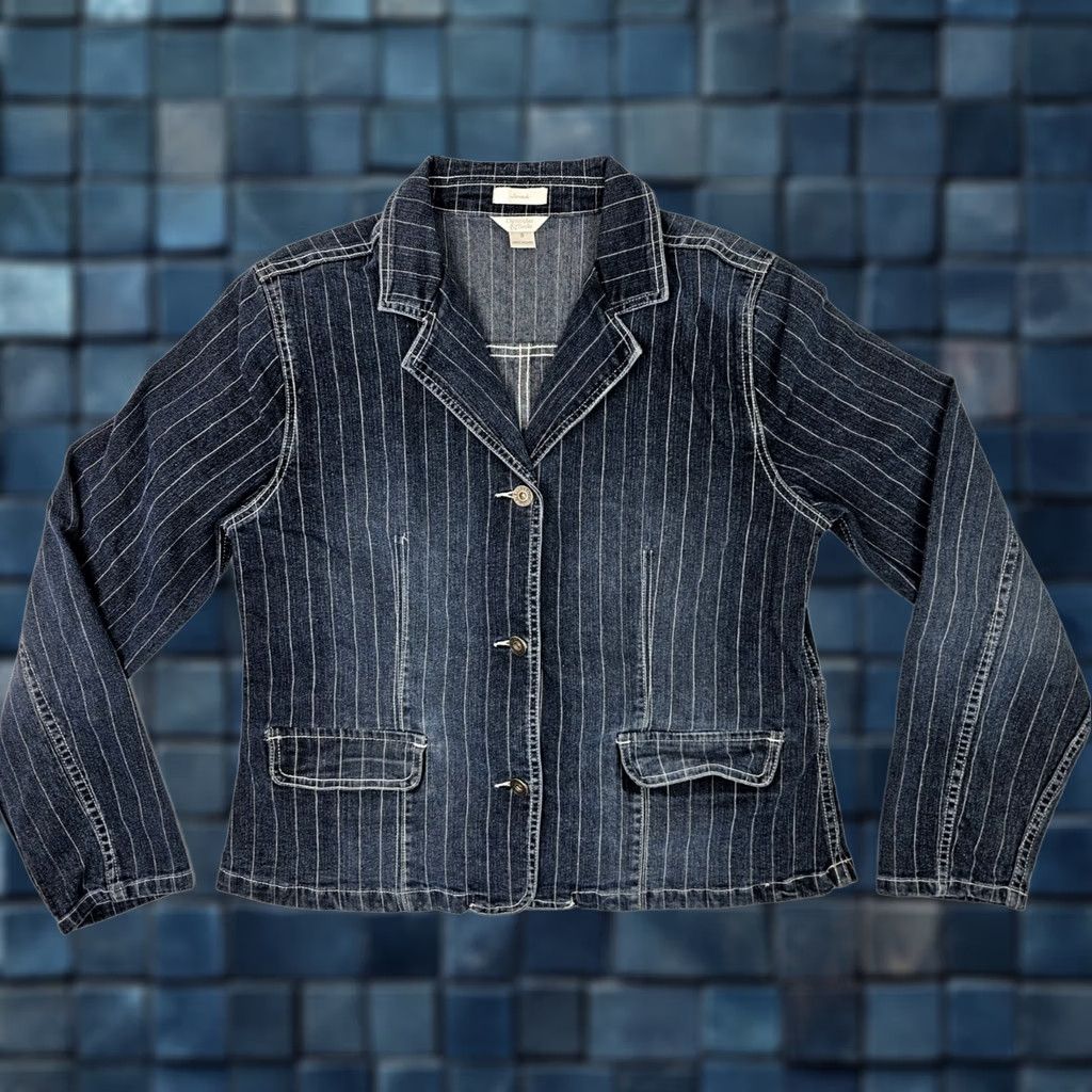 Vintage Christopher & Banks Washed Blue w White Pinstripe Denim Button Jacket Women S Jacket Size S / US 4 / IT 40 - 1 Thumbnail