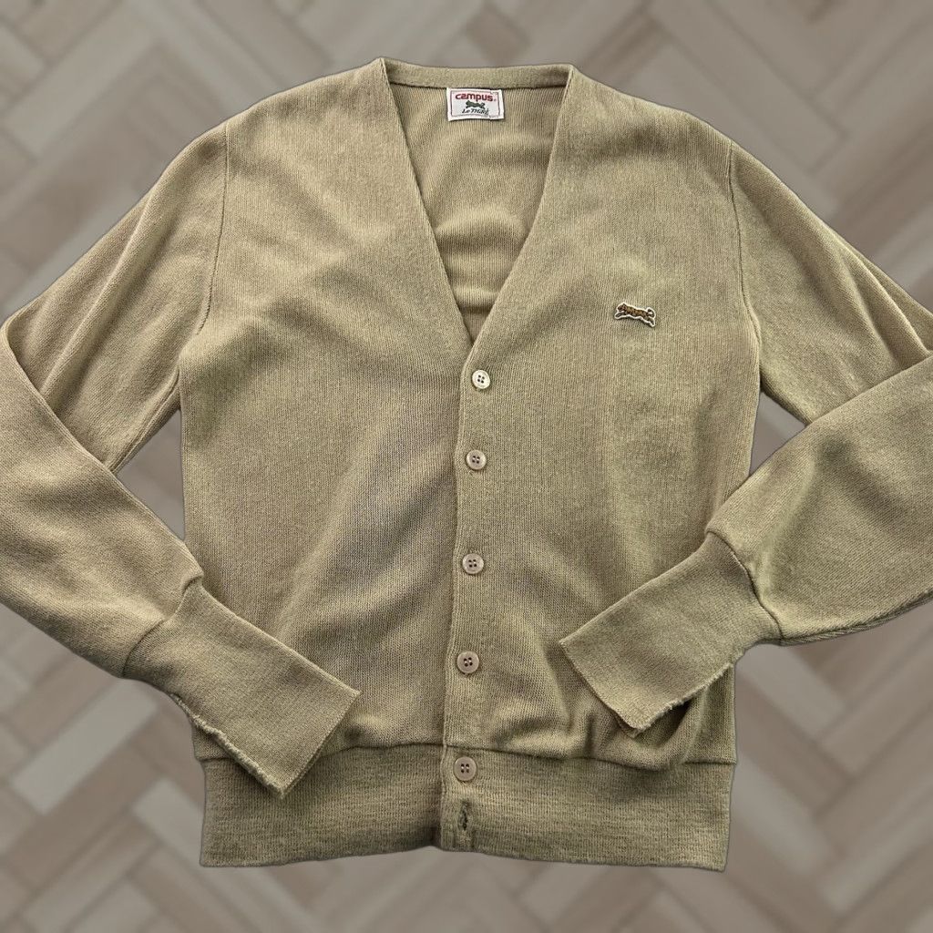 Vintage VINTAGE Le Tigre Campus Mr Rogers Cardigan Sweater Men's XL Tan USA Acrylic Button Front Size US XL / EU 56 / 4 - 1 Thumbnail
