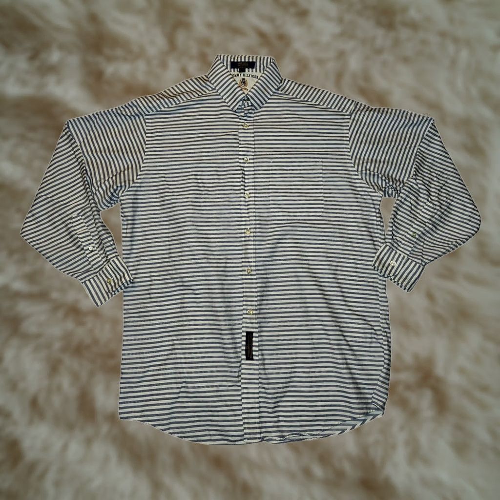 Tommy Hilfiger VINTAGE Tommy Hilfiger Button Up Shirt Mens 34 50 Chest White Striped 90s Retro Classic Casual Business Mens Size US S / EU 44-46 / 1 - 1 Thumbnail