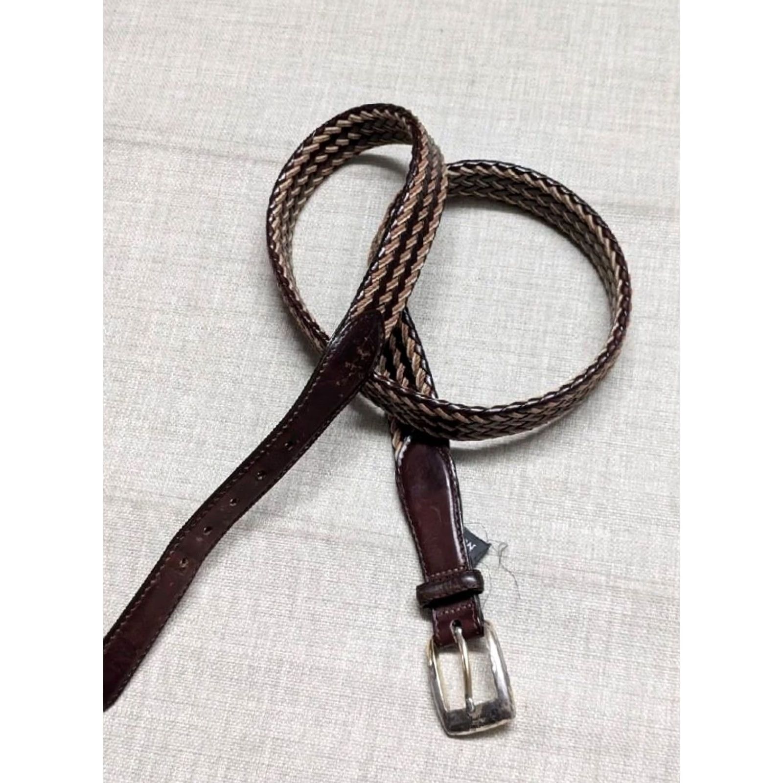 Brighton VINTAGE Brighton leather WEAVE braided belt Men 42 brown braided/Woven Belt 1-1/4" width, belt length 47" 41-44" holes Mens Size 42 - 3 Thumbnail