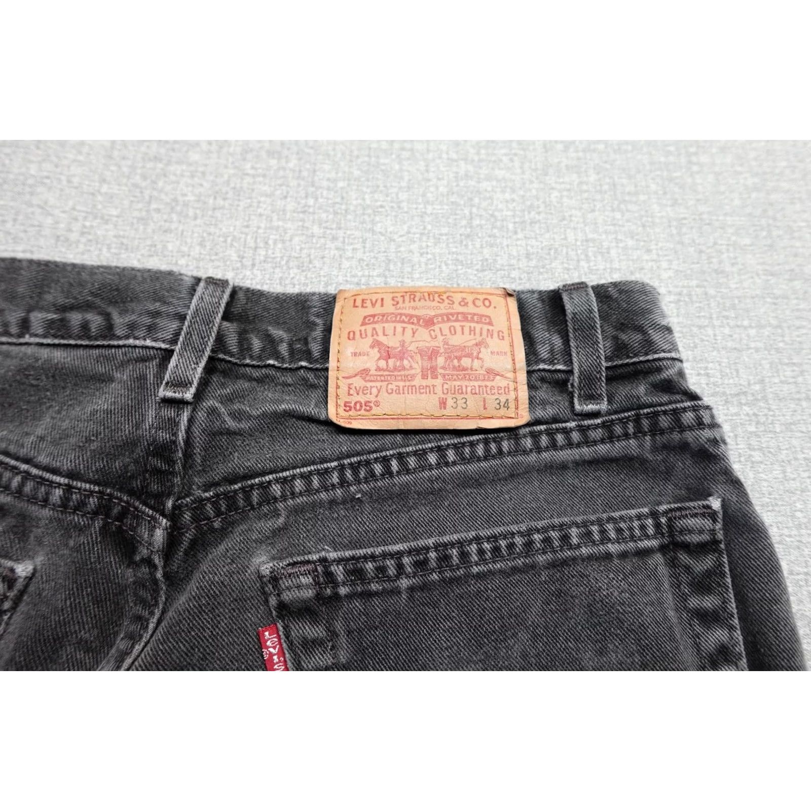 Levi's Levi's 505 Jeans Mens 33x34 Black Charcoal Denim USA Regular Fit Straight Leg Size US 33 - 2 Thumbnail