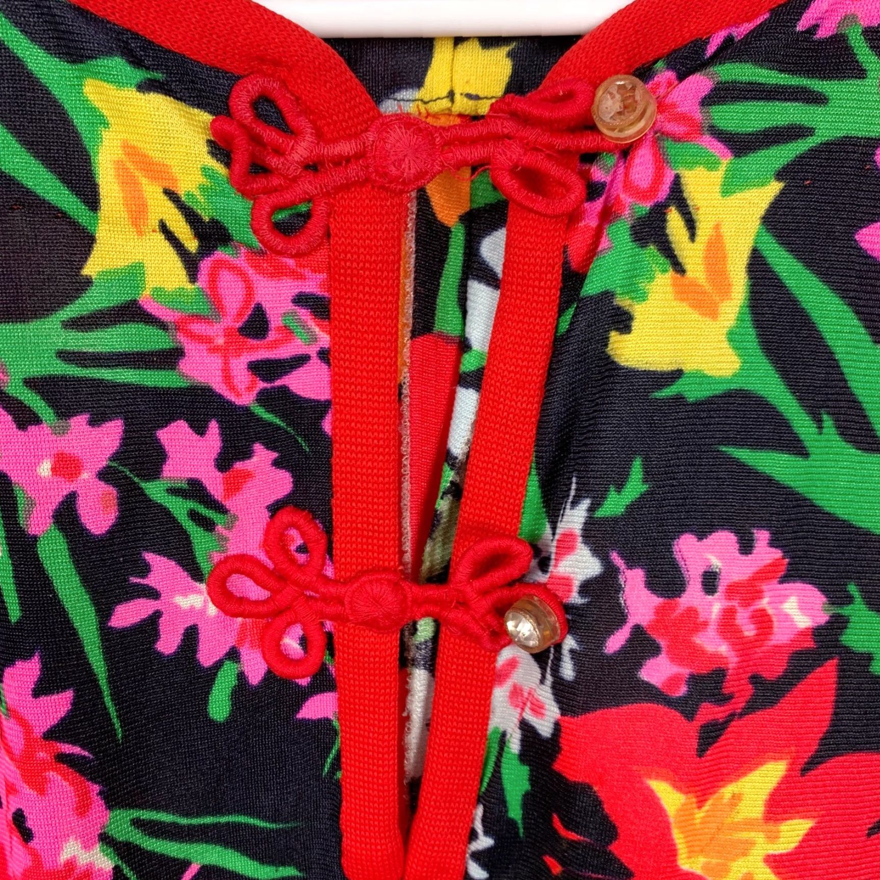 Vintage VINTAGE Handmade Mod Caftan Dress Muumuu Black Floral Polyester Zip Front Dress L Black 1970s Womens Size L / US 10 / IT 46 - 6 Thumbnail