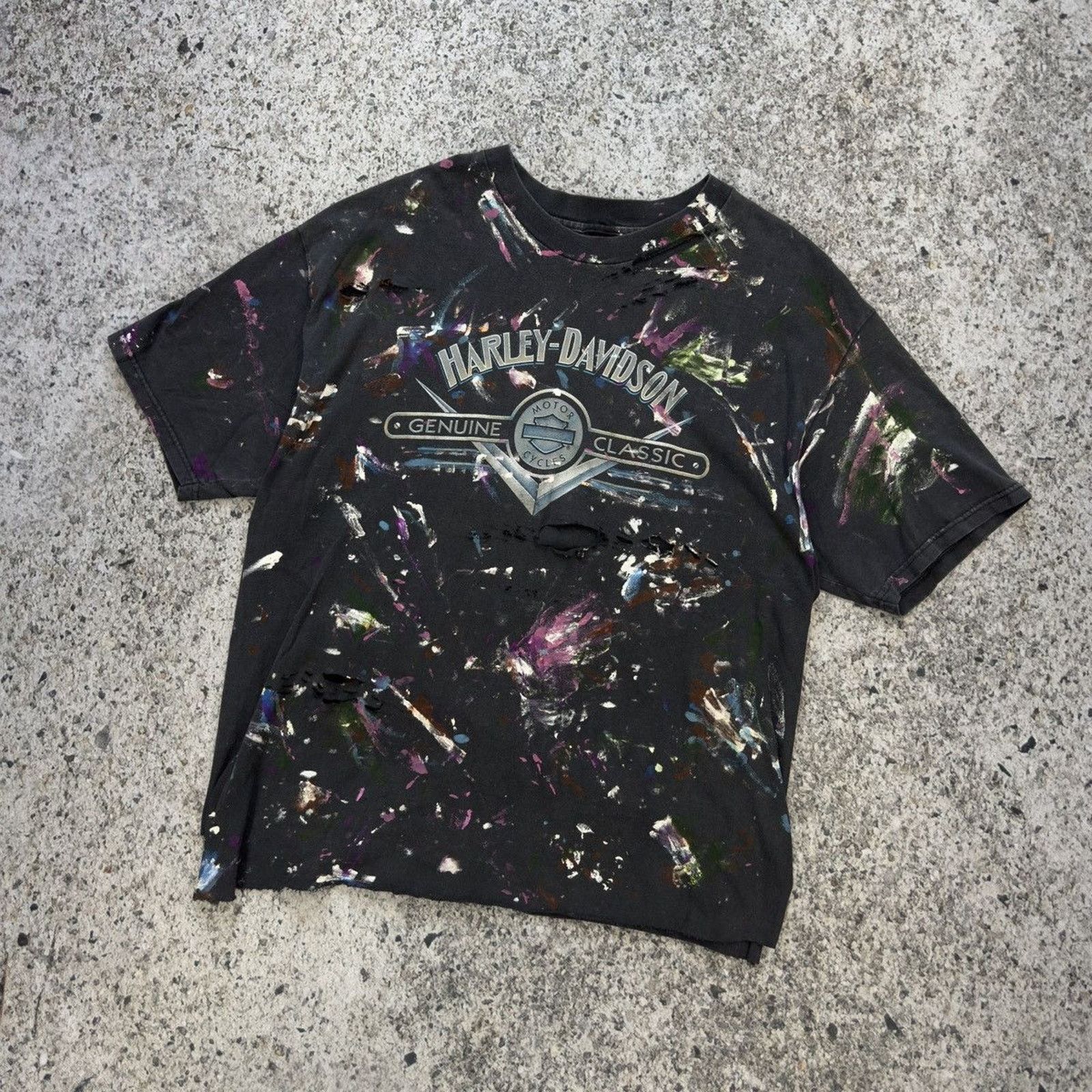 Harley Davidson Harley Davidson Thrashed Paint Distressed Shirt ERD Grunge Size US XL / EU 56 / 4 - 6 Thumbnail