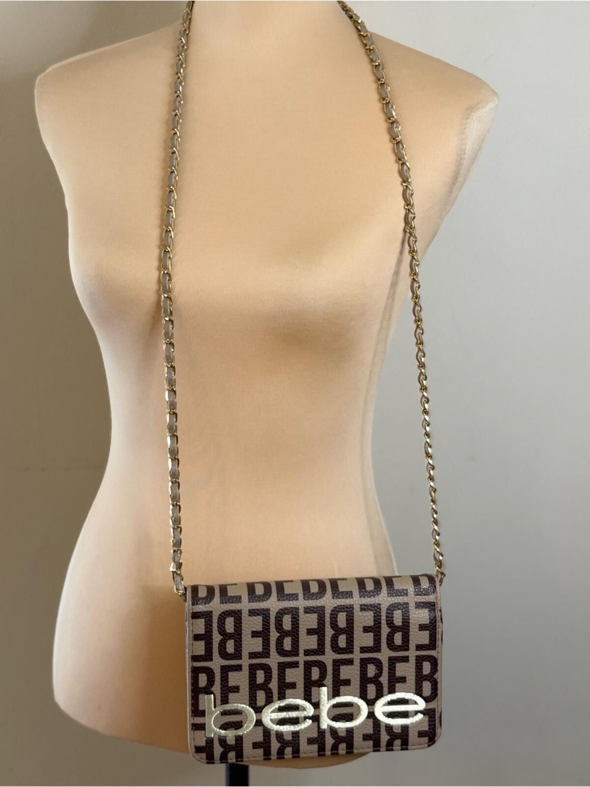 United Colors Of Benetton Bebe logo mini shoulder bag in tan black zips card slots Size ONE SIZE - 1 Thumbnail