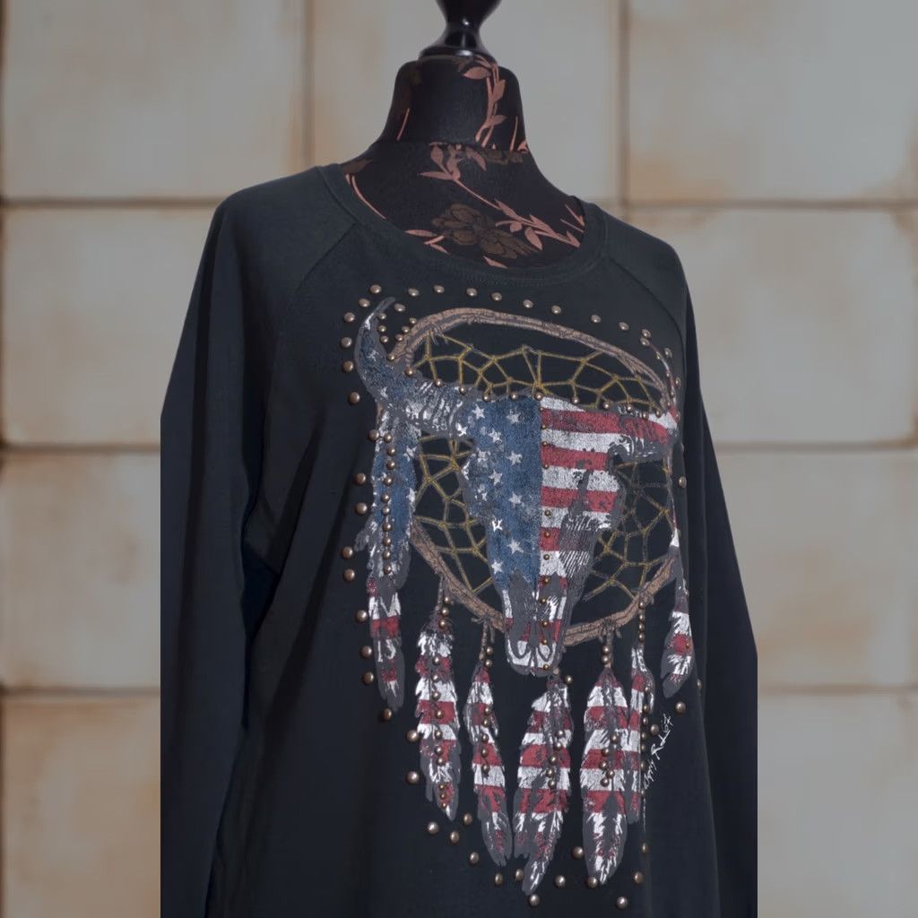 Vintage Denim & Supply Ralph Lauren Black Sweatshirt Bull Skull Women's XL Boho Western Pullover Jumper Shirt Size XL / US 12-14 / IT 48-50 - 1 Thumbnail