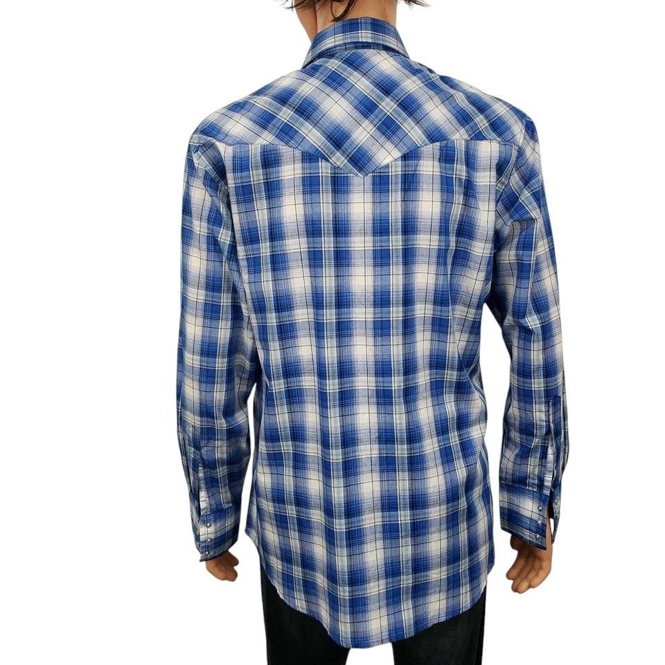 Wrangler NWOT Wrangler Western Snap Shirt Blue Plaid Check Men L Size US L / EU 52-54 / 3 - 9 Thumbnail