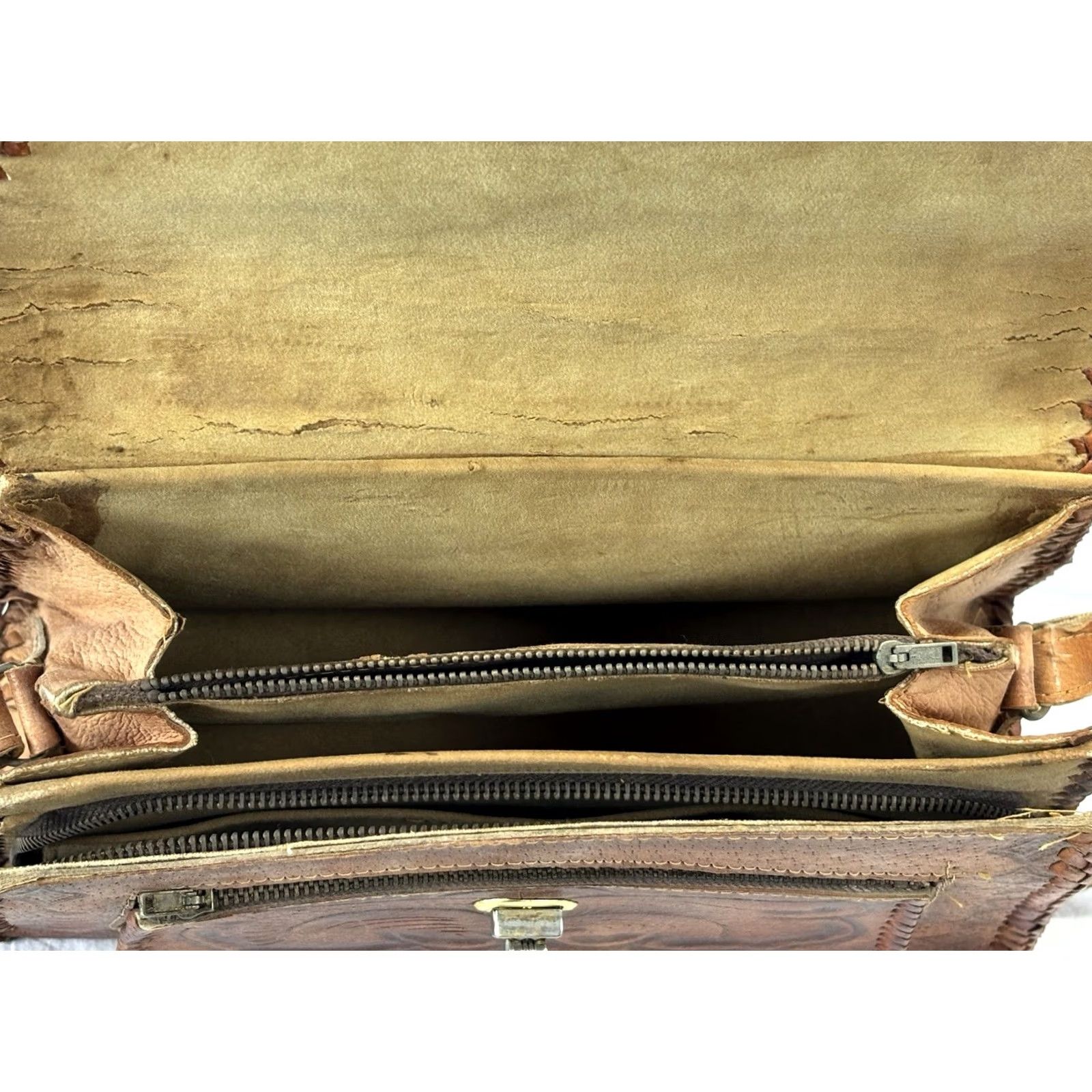 Vintage VINTAGE Leather Shoulder Bag Purse Brown Floral Western Boho Small Women Read Size ONE SIZE - 6 Thumbnail