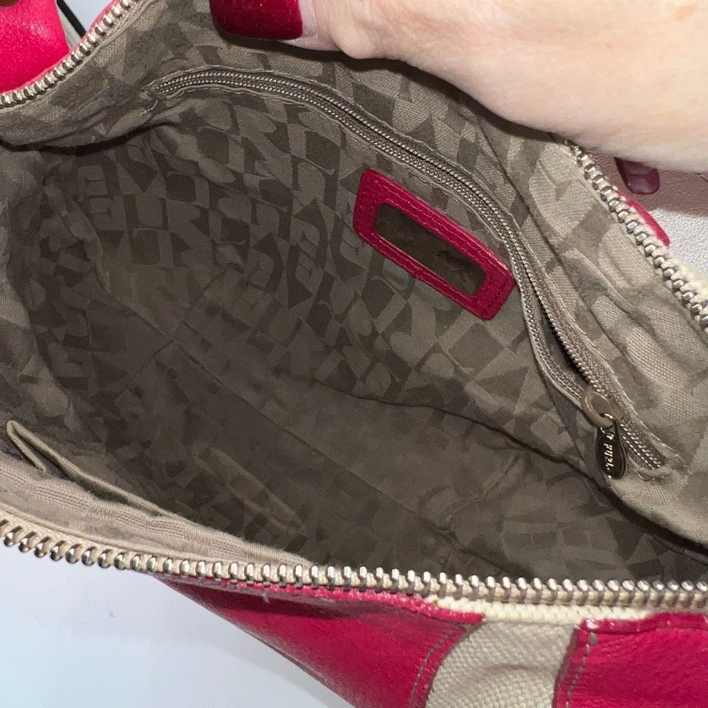 Furla Furla Vintage Canvas And Hot Pink with Silver Snake Embossed Shoulder Strap Bag Size ONE SIZE - 11 Thumbnail