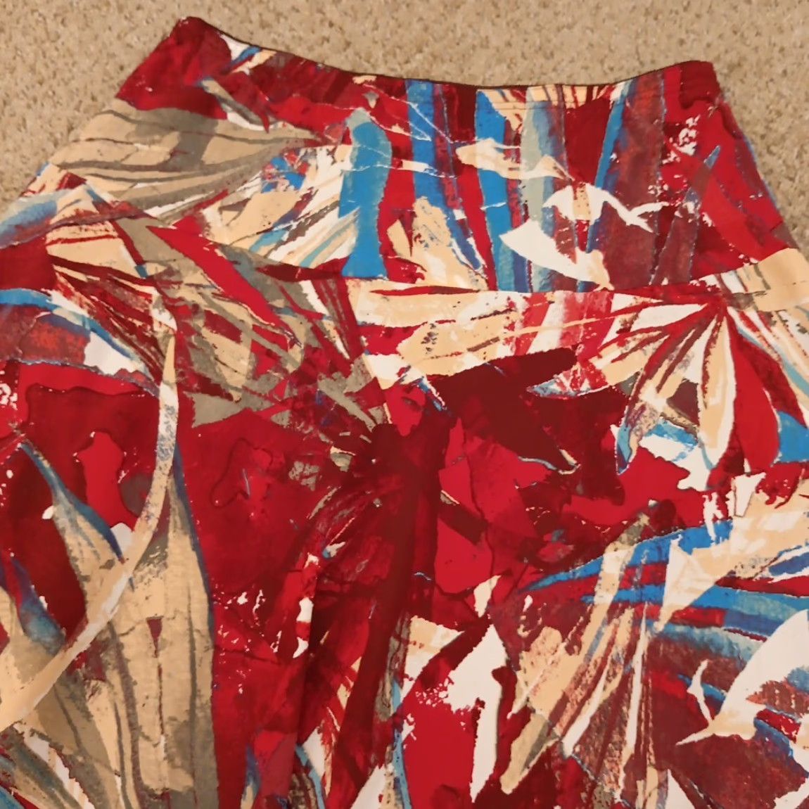 Bob Mackie Bob Mackie Skirt L Red Geometric Asymmetric Elastic Waist Knee Length Pencil Straight Women Regular Size 36" / US 14 / IT 50 - 7 Thumbnail