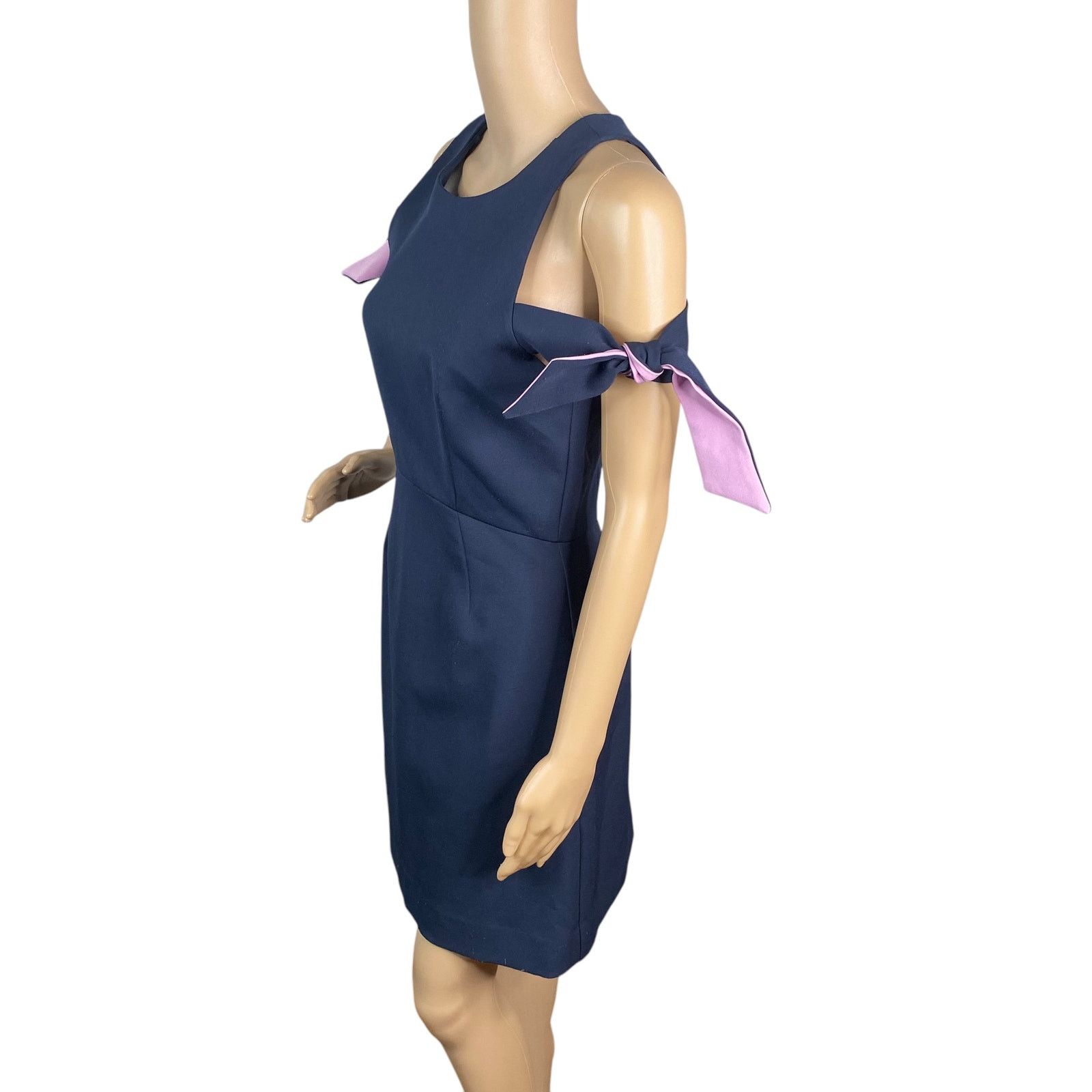 MILLY Milly $450 Madison Navy Blue Bow Detail A-line Dress SZ 8 Size M / US 6-8 / IT 42-44 - 4 Thumbnail