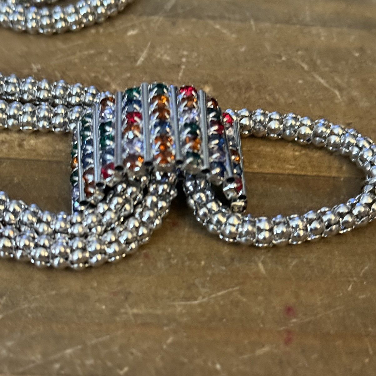 Other Chunky doubled silver multicolor rhinestone tassel necklace Size ONE SIZE - 5 Thumbnail