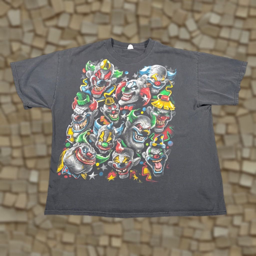AAA VINTAGE Clown Shirt Adult 2XL XXL Black Scary Faces Killer Horror Evil All Over Y2K Size US XXL / EU 58 / 5 - 1 Thumbnail
