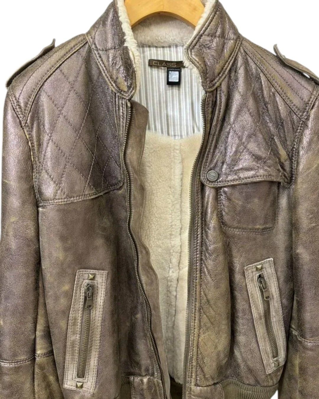 Roberto Cavalli SHEARLING BIKER BOMBER LEATHER JACKET Size US M / EU 48-50 / 2 - 3 Thumbnail