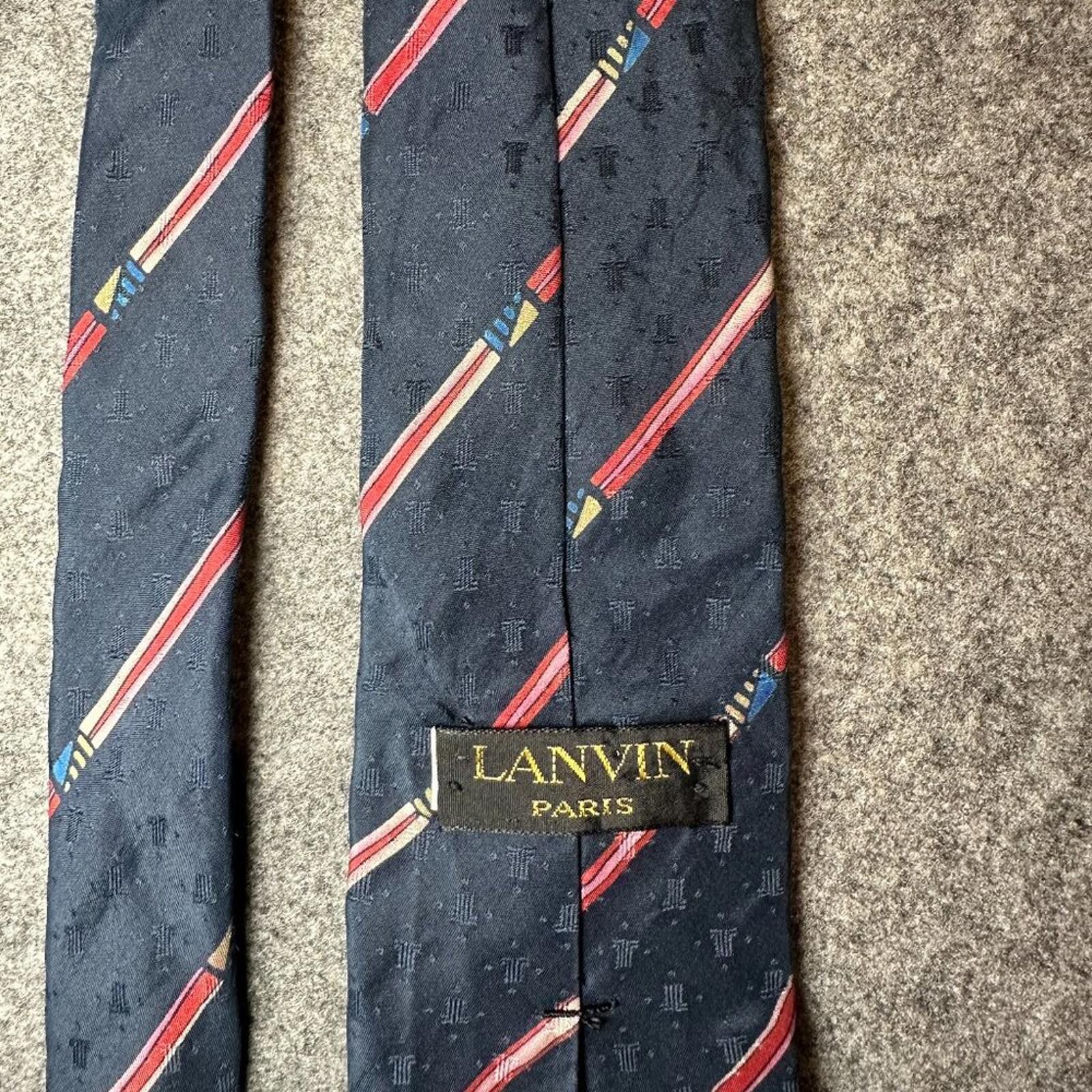 Lanvin Vintage Lanvin Paris Men’s Silk Tie – Navy with Red Stripe Size ONE SIZE - 1 Thumbnail