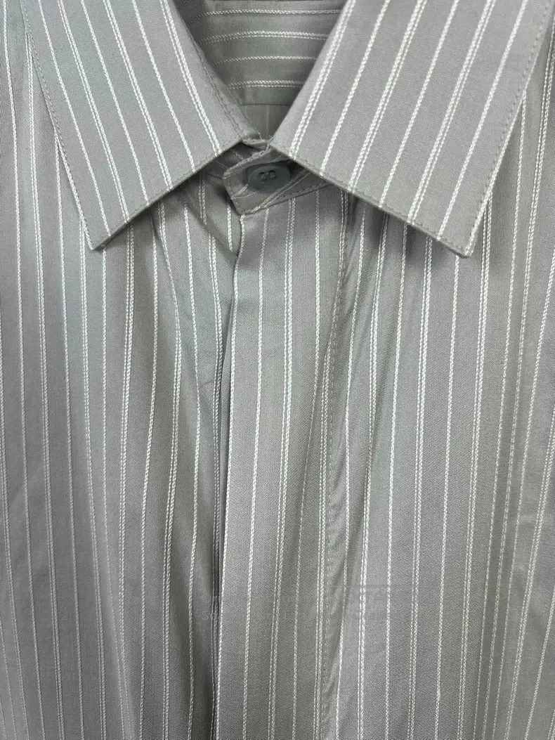 Saint Laurent Paris Saint Laurent Paris Grey Mulberry Silk Striped Shirt Size S / US 4 / IT 40 - 3 Thumbnail