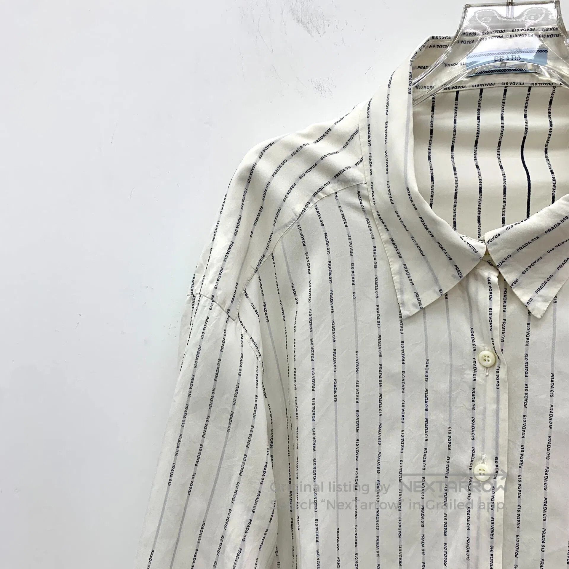Prada Prada White striped logo lettering printed cotton button-d Size S / US 4 / IT 40 - 3 Thumbnail