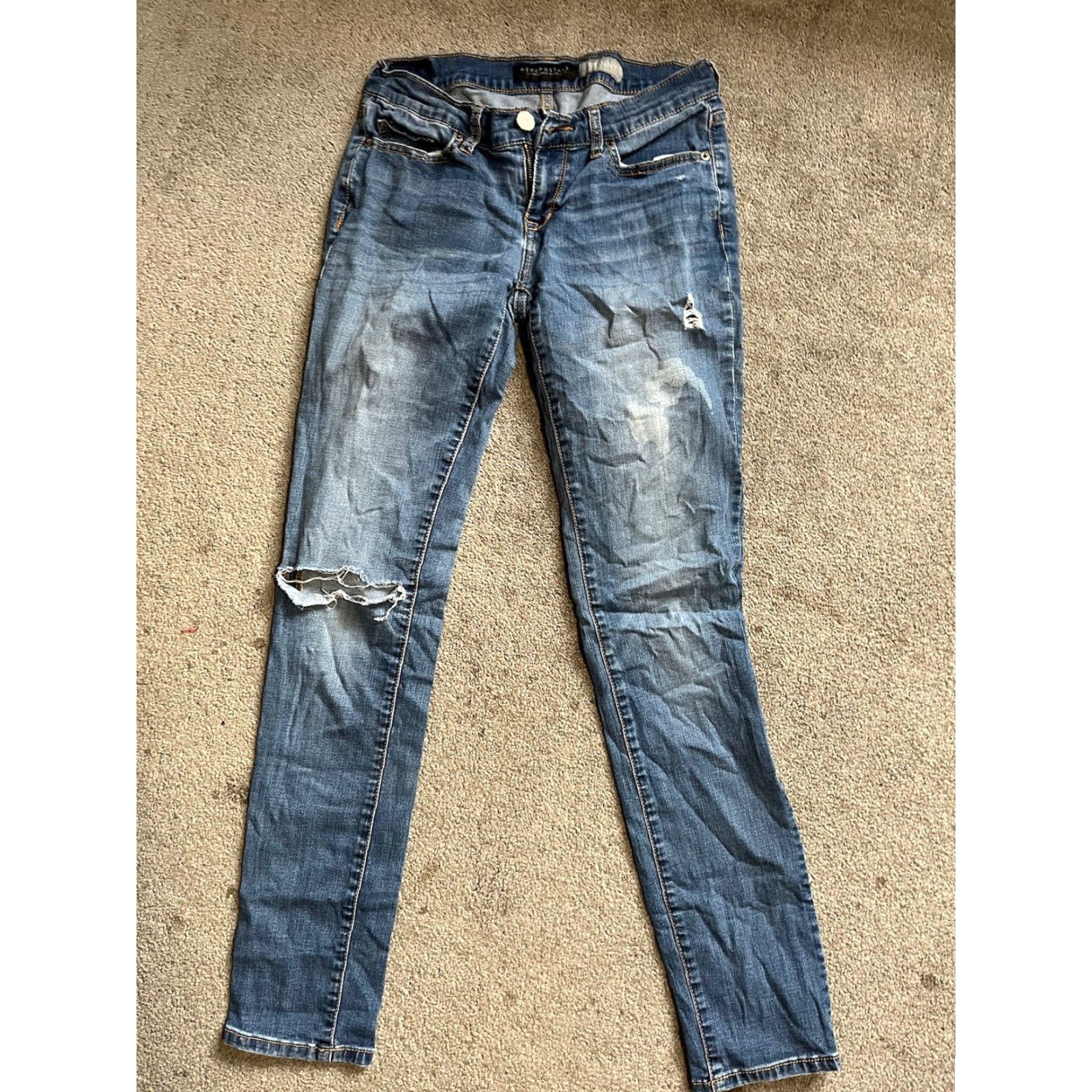 Vintage Aeropostale Jeans Womens 2 Reg Blue Distressed Skinny Low Rise Denim Size 26" / US 2 / IT 38 - 3 Thumbnail
