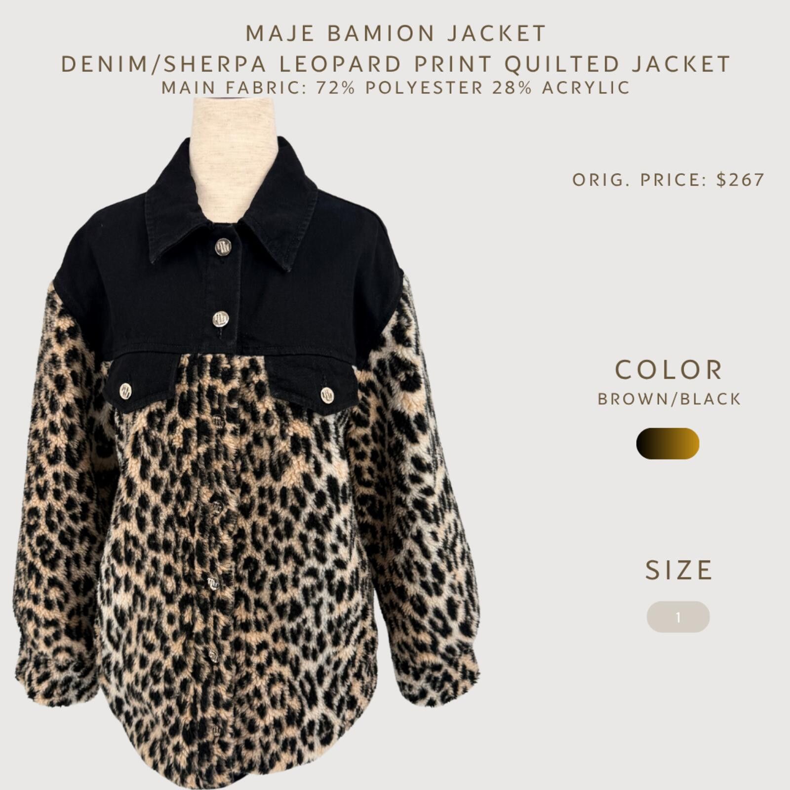 Majestic Maje Leopard Sherpa Denim Jacket Quilted Brown Black 1 Size S / US 4 / IT 40 - 2 Thumbnail