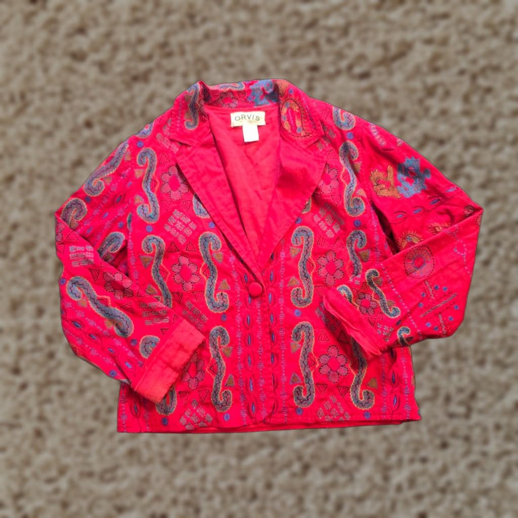 Orvis Orvis Jacket Womens Medium Red Embroidered Art To Wear Lagenlook Casual Shirt? Size M / US 6-8 / IT 42-44 - 1 Thumbnail