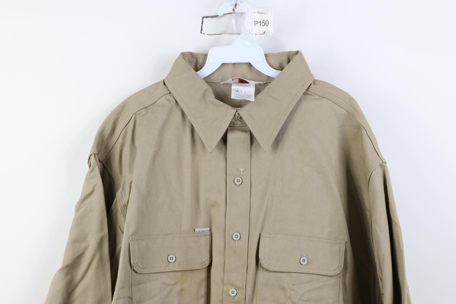 Carhartt Deadstock Vintage 90s Carhartt Button Shirt Khaki Tan USA Size US XXL / EU 58 / 5 - 2 Thumbnail