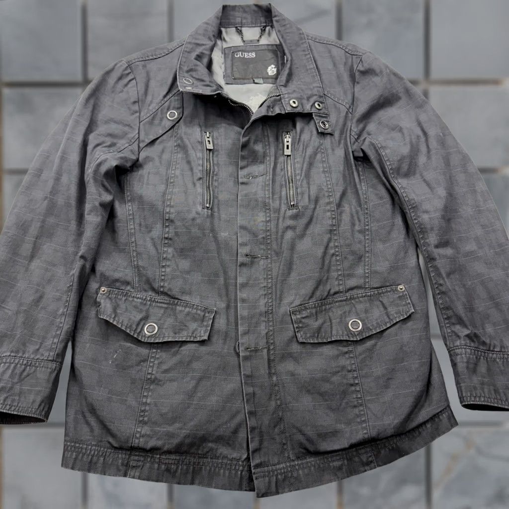 Guess VINTAGEGUESS Gray Plaid Utility Jacket Zip Button Pockets Size S Canvas Mens Jacket Size US S / EU 44-46 / 1 - 1 Thumbnail