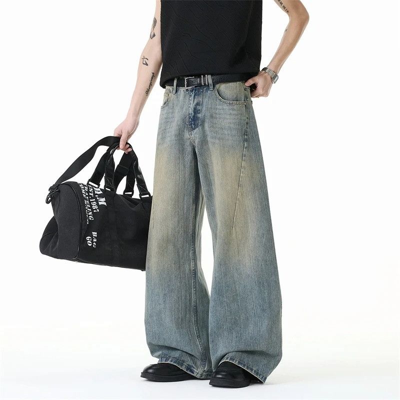 Vintage Patchwork Design Straight Leg Men's Jeans Size US 33 - 2 Thumbnail