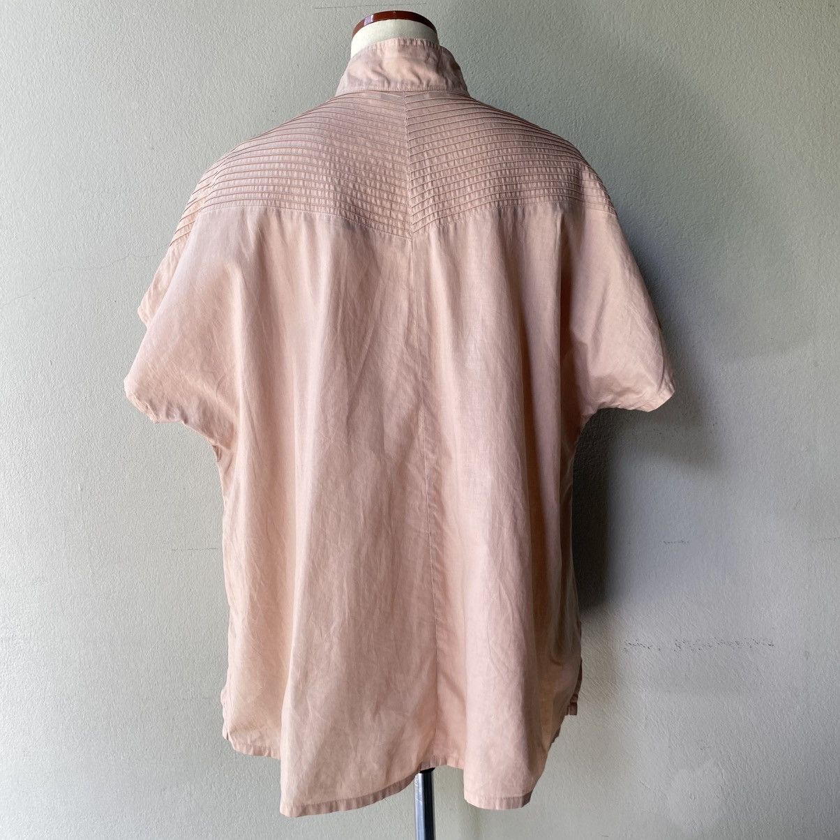 Japanese Brand Yacco MARICARD Pink Textured Short Sleeve Mandarin Collar Size XL / US 12-14 / IT 48-50 - 2 Thumbnail