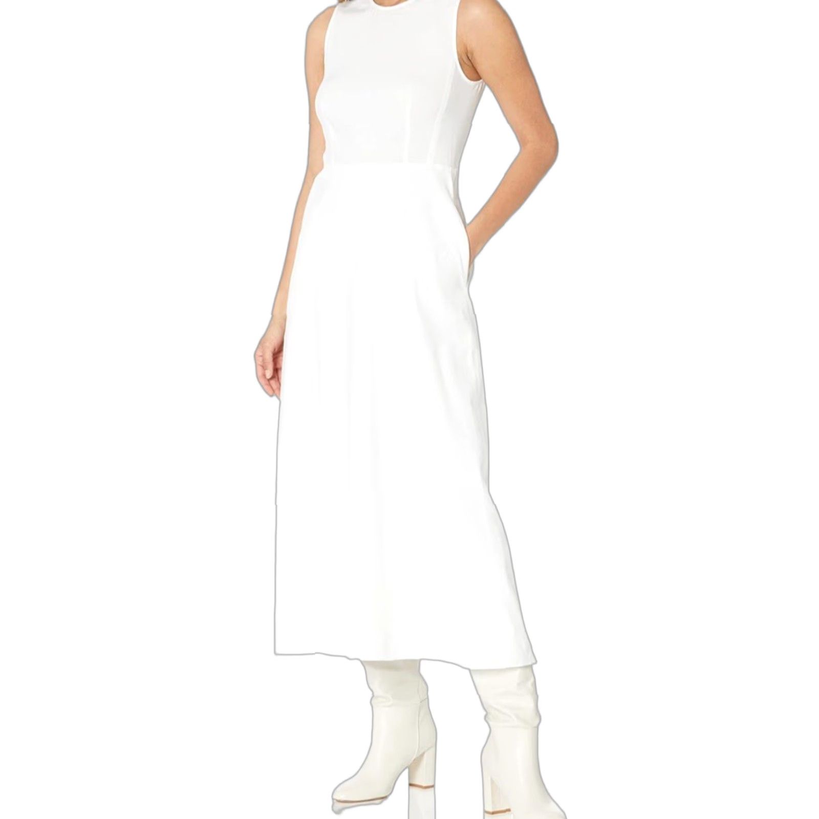 Theory Women’s Volume Dart Dress - Dress - Size 10 - White - NWT - Midi - A-Line - Pockets - Linen Viscose Elastane - 100 White - MSRP 95
