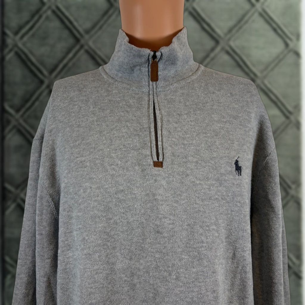VINTAGE Polo Ralph Lauren Sweater Mens Size Large Grey Quarter Zip Mock Neck Pullover Classic Casual Winter