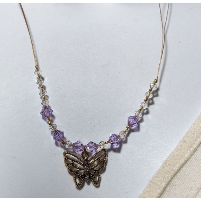 Other Handmade Purple Butterfly Crystal Necklace Size ONE SIZE - 6 Thumbnail