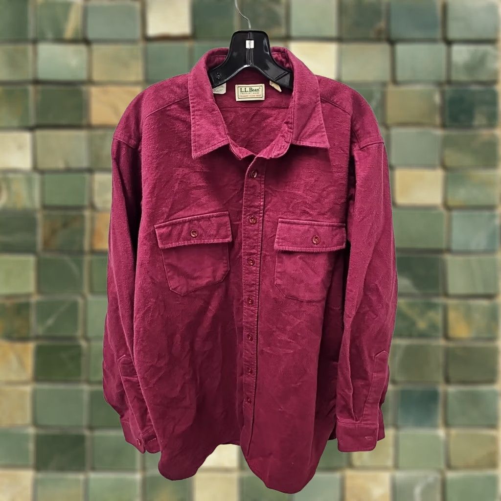 Vintage VINTAGE L.L.Bean Shirt Mens 17 Tall Flannel Made USA Red Button-Front Cotton Long Sleeve Collared Classic Distressed/Worn In USA Theme Mens Size US XL / EU 56 / 4 - 1 Thumbnail