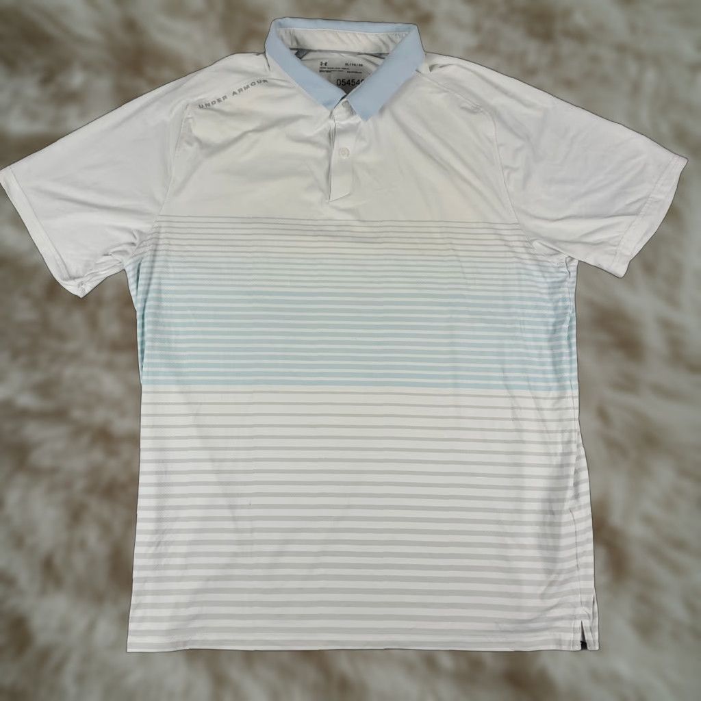 Under Armour Under Armour Polo Shirt Mens XL Striped Golf Casual Short Sleeve Off-White Blue Gray Logo Shirt Mens XL Polo Size US XL / EU 56 / 4 - 1 Thumbnail