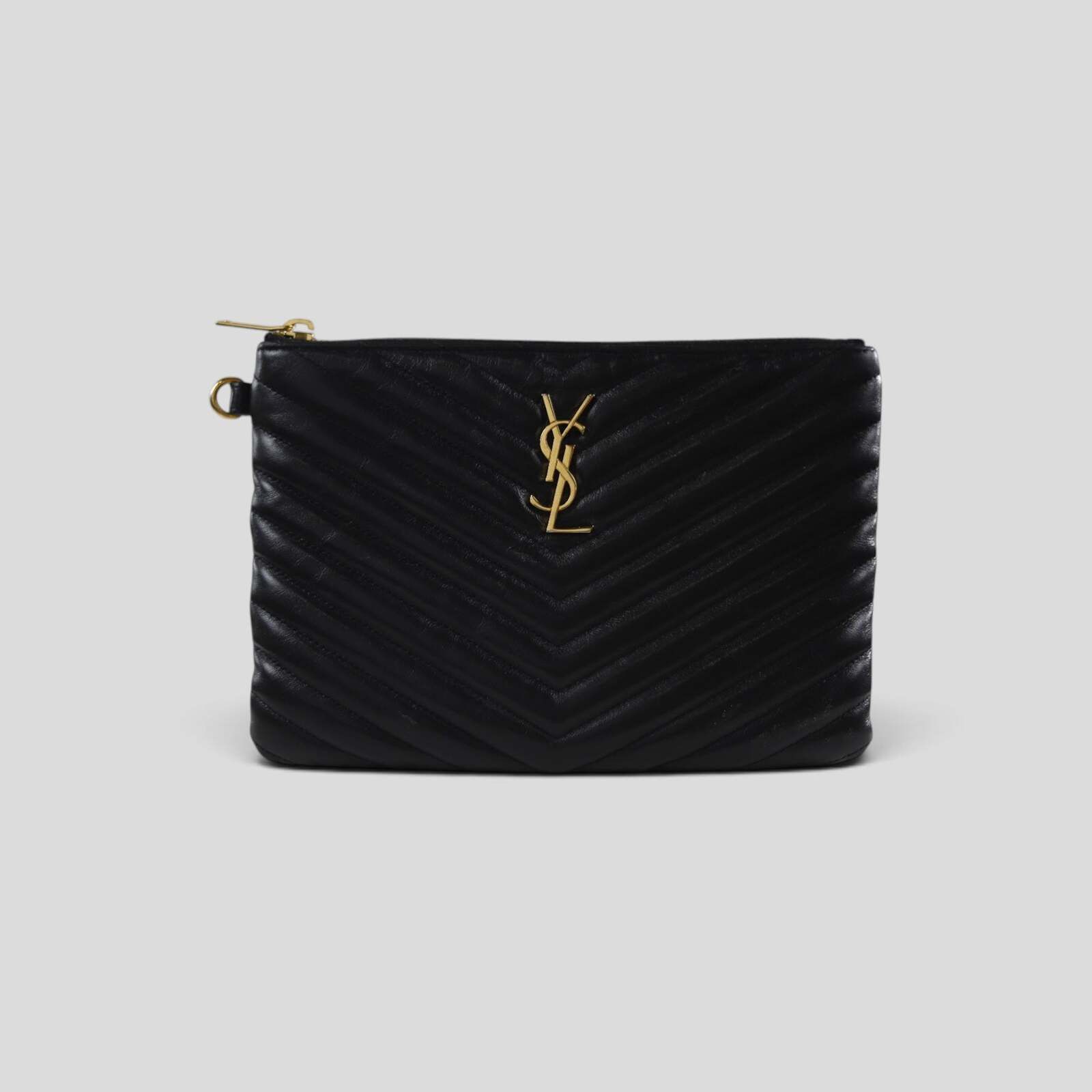 Saint Laurent Paris Saint Laurant YSL Monogram Quilted Leather Clutch in Black Size ONE SIZE - 1 Thumbnail