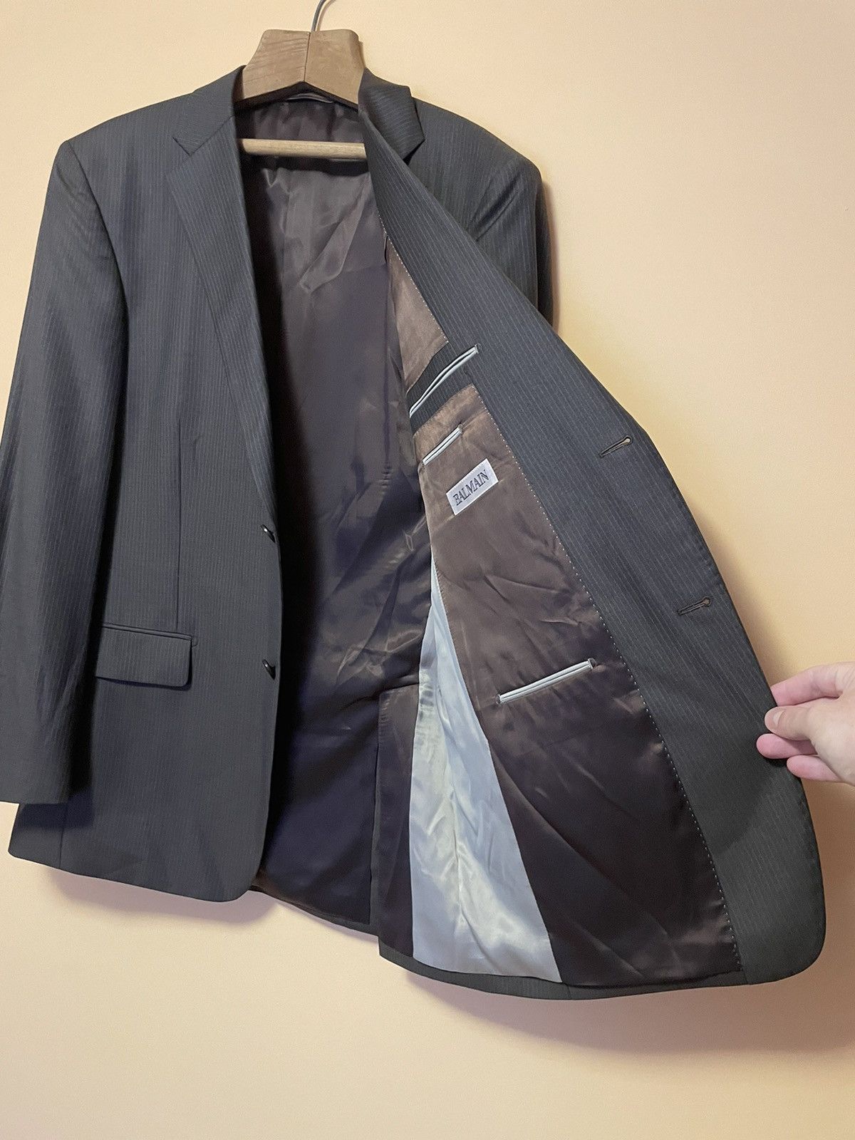 Balmain BALMAIN Wool Classic Suit Blazer/Pants Two Piece Tuxedo Size 50R - 8 Thumbnail