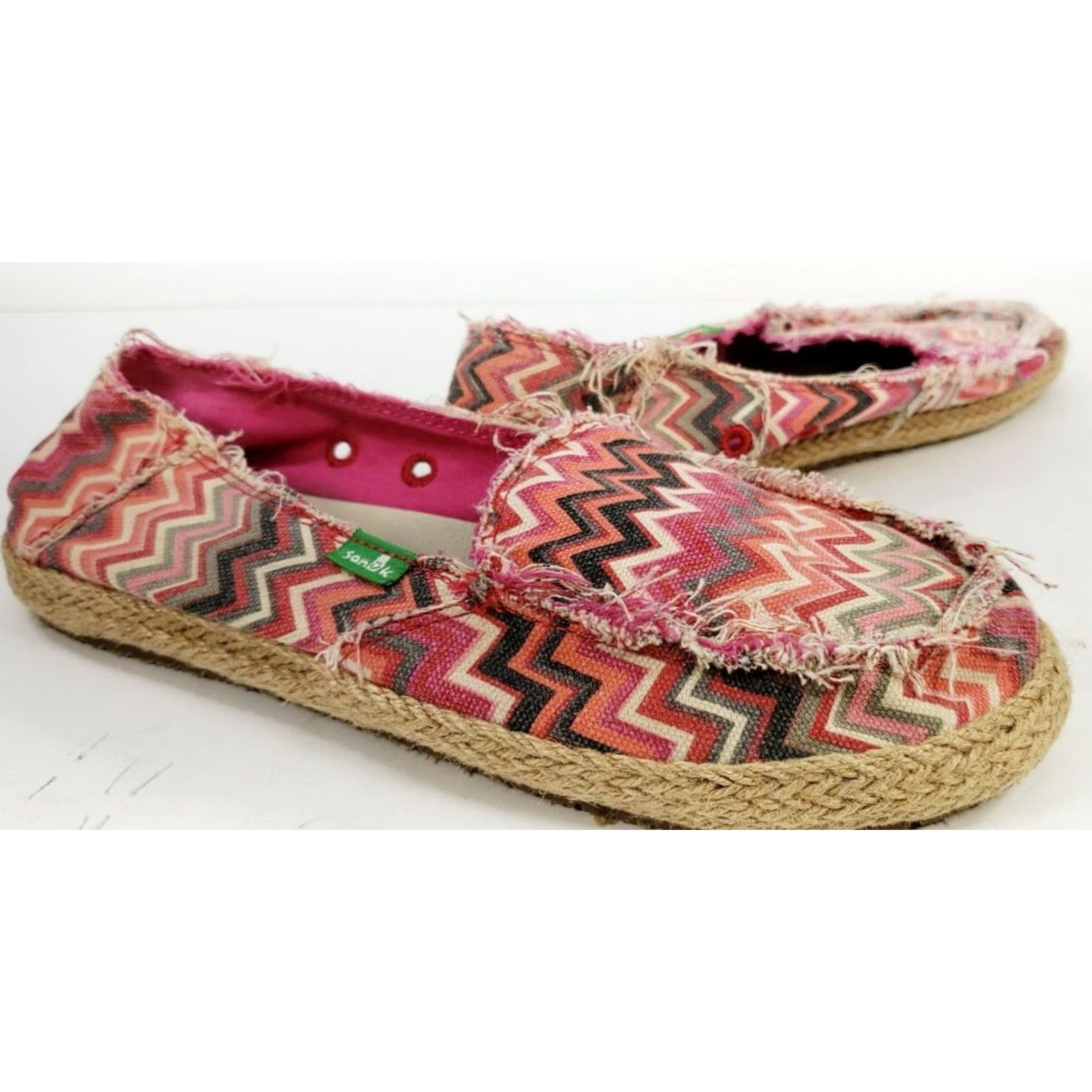 Sanuk Sanuk Women's 6 Funky Fiona Flats Natural Zig Zag Pink Slip On Loafers Casual Lifestyle Size US 6 / IT 36 - 5 Thumbnail