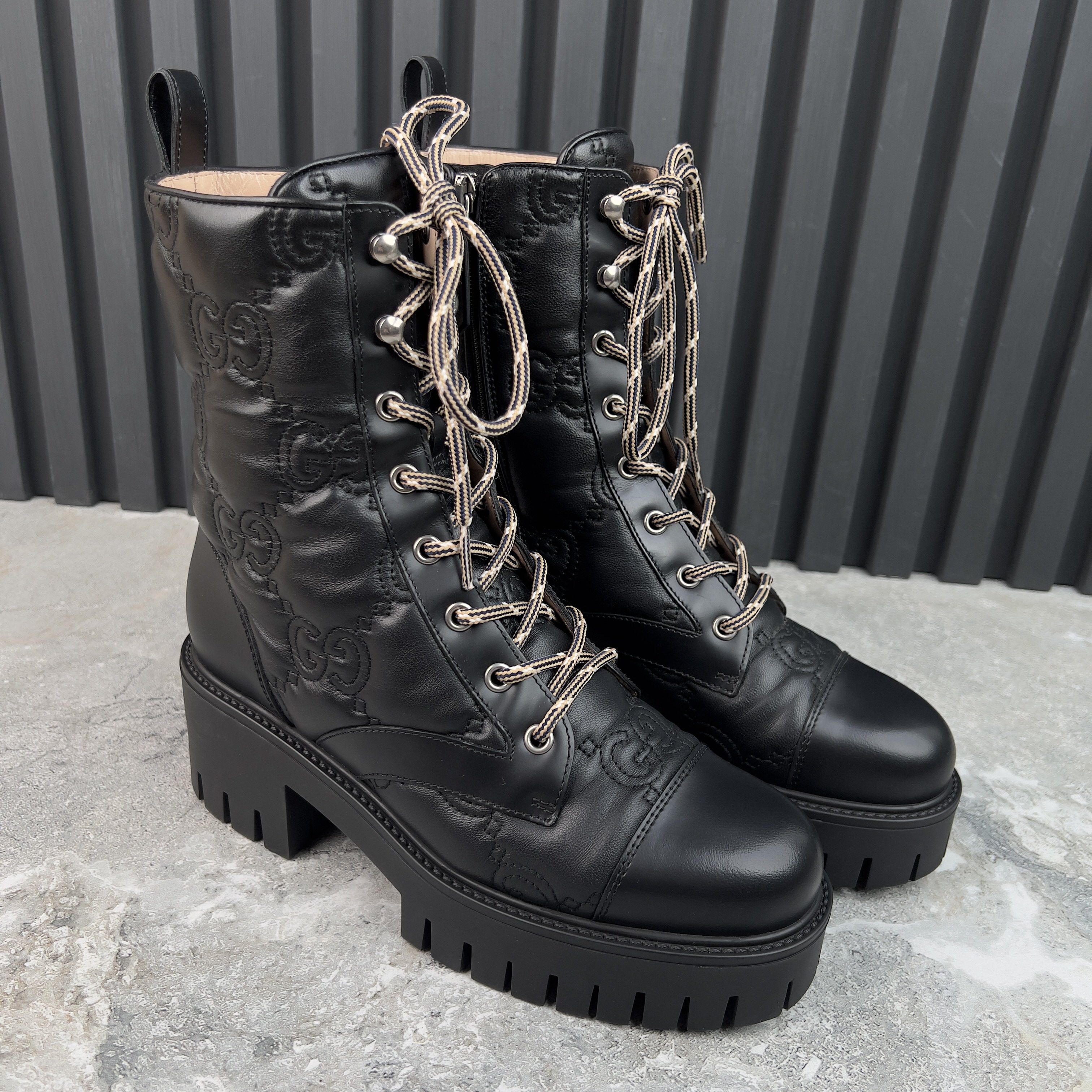 Gucci Cordovan Lux Nappa GG Matelasse Cap Toe Combat Boots Leather Size US 7.5 / IT 37.5 - 5 Thumbnail