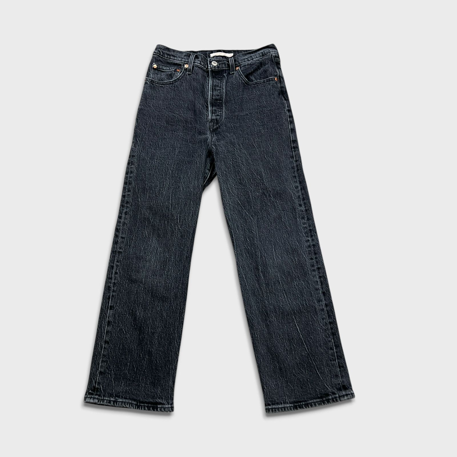 Levi's × Vintage Levi's Ribcage Straight Ankle Jean Black High Rise Denim Size 28" / US 6 / IT 42 - 1 Thumbnail