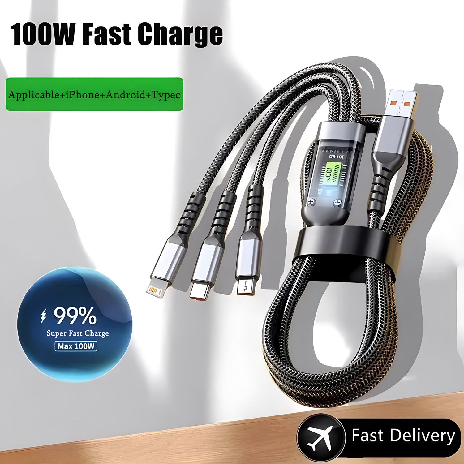 Other 100W Fast Charging Cable Multi Charger Cable Nylon Braided Size ONE SIZE - 1 Thumbnail