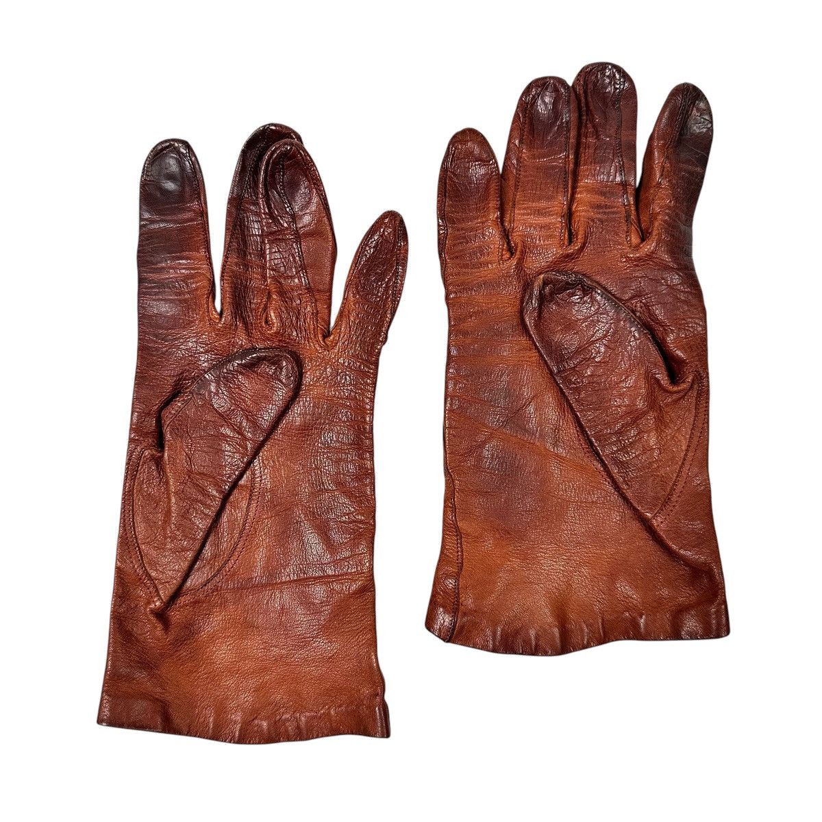 Vintage Vintage Women’s Brown Leather Gloves Small Petite 50s 60s Size ONE SIZE - 2 Thumbnail