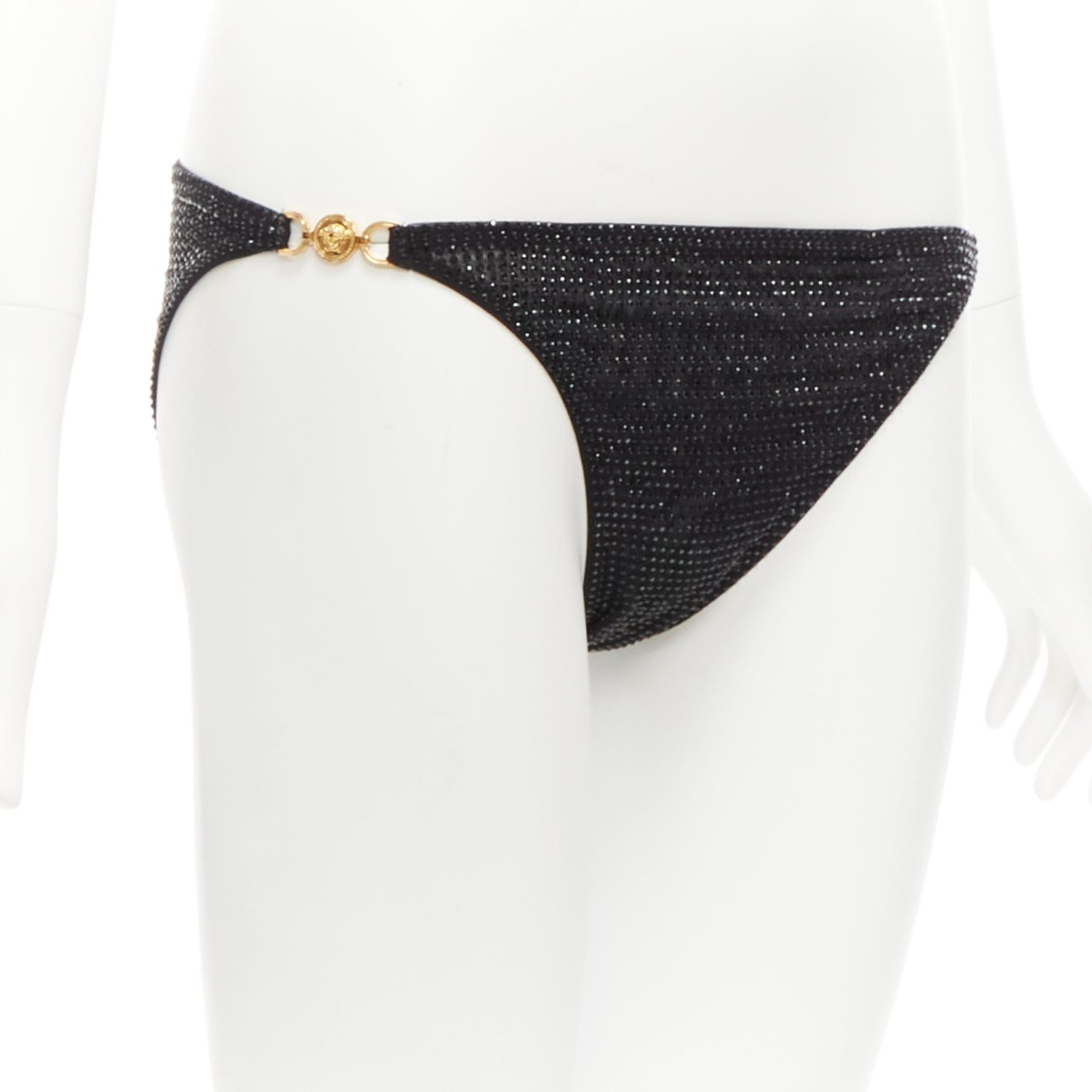 Versace new VERSACE 2019 black crystal embellished gold Medusa sheer bikini bottom Sz.1 S Size 27" / US 4 / IT 40 - 1 Thumbnail