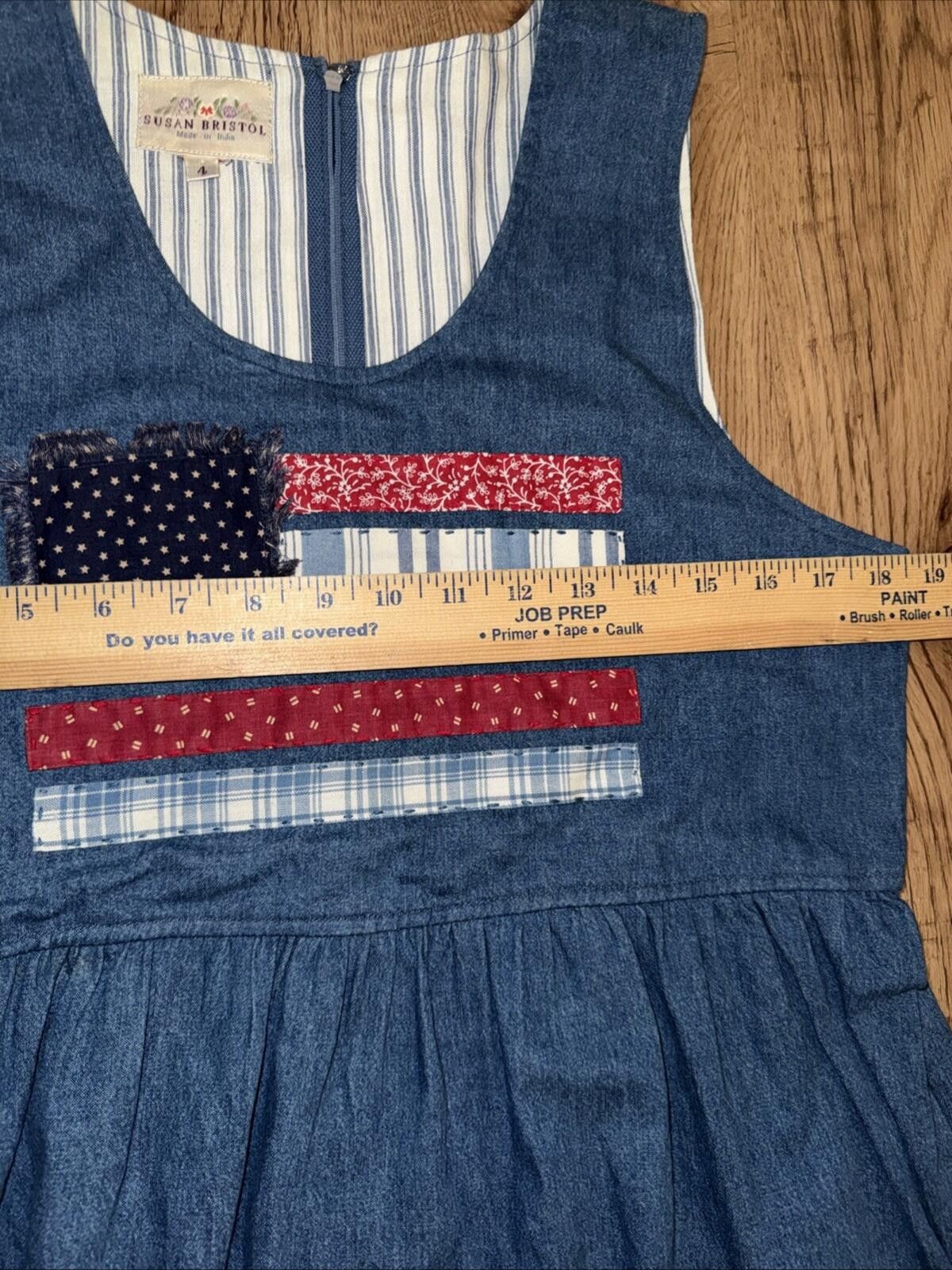 Other Vtg Susan Bristol Dress Cottage Prairie Pinafore Blue Denim Size L / US 10 / IT 46 - 6 Thumbnail