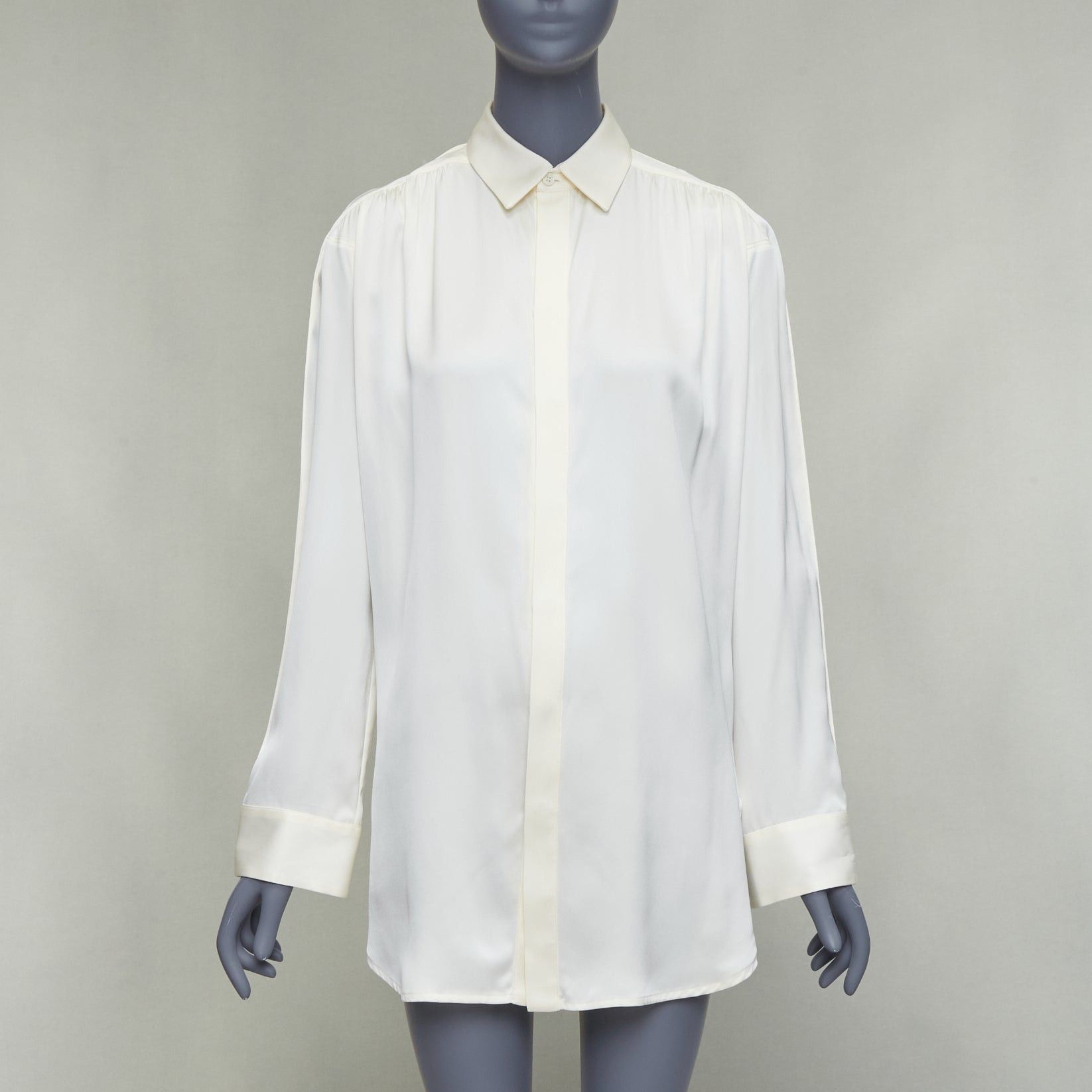 Bottega Veneta BOTTEGA VENETA 100% silk cream ruched raglan sleeves shirt IT36 XXS Size XS / US 0-2 / IT 36-38 - 1 Thumbnail