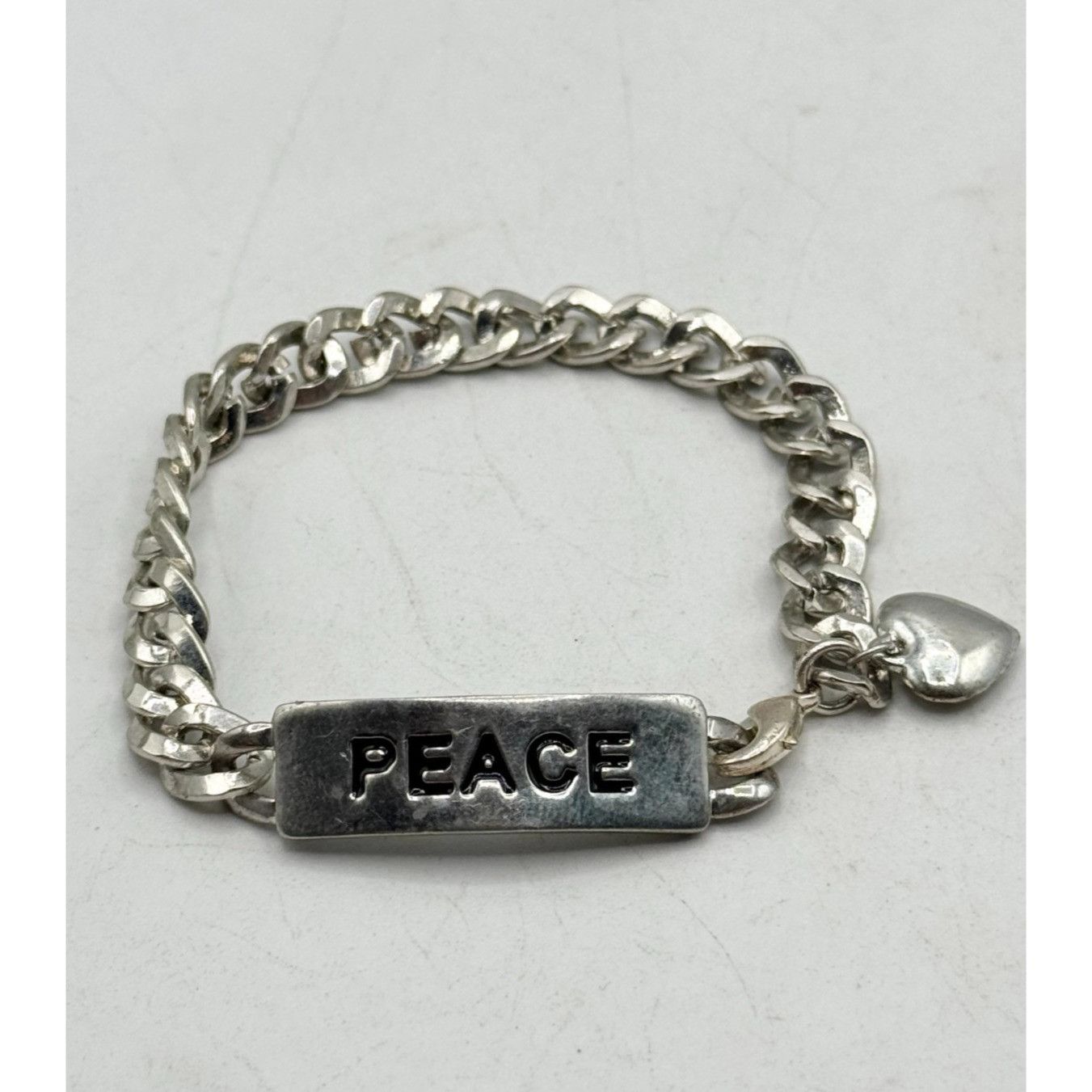 Other Vintage peace id silver chain bracelet with hanging heart ch Size ONE SIZE - 2 Thumbnail
