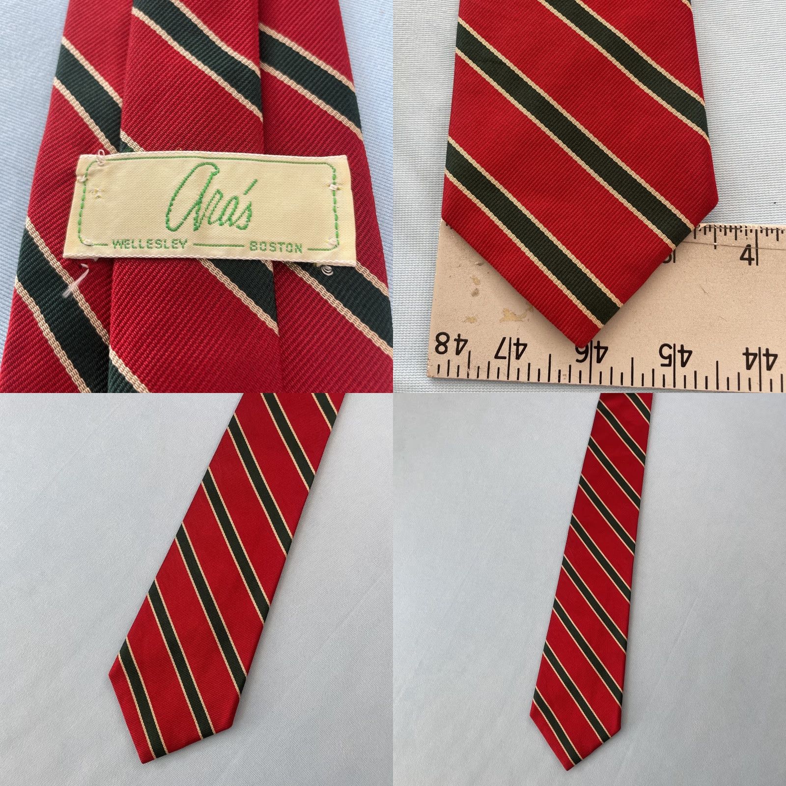 Vintage Aras Tie Repp Stripe Geometric Western Red Green Vintage 80s Necktie Exec 4x58 Size ONE SIZE - 11 Thumbnail