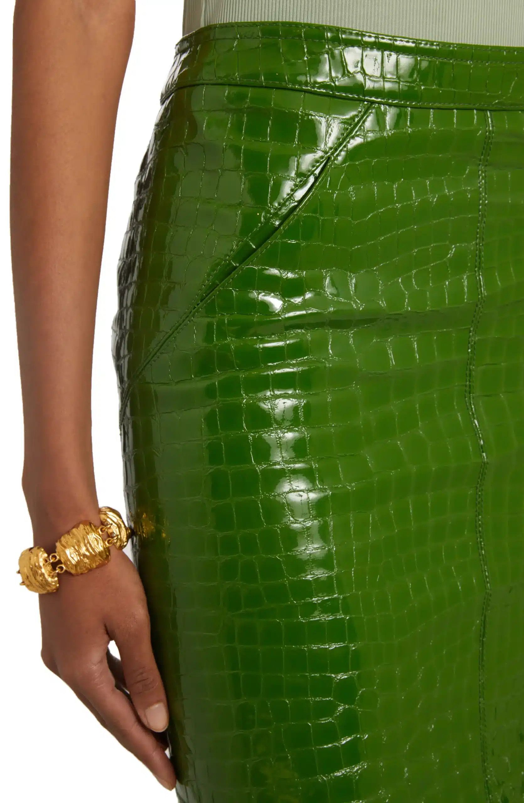 Tom Ford o1w1db10525 GCL871 Goat Leather Skirt in Green Size 28" / US 6 / IT 42 - 2 Thumbnail