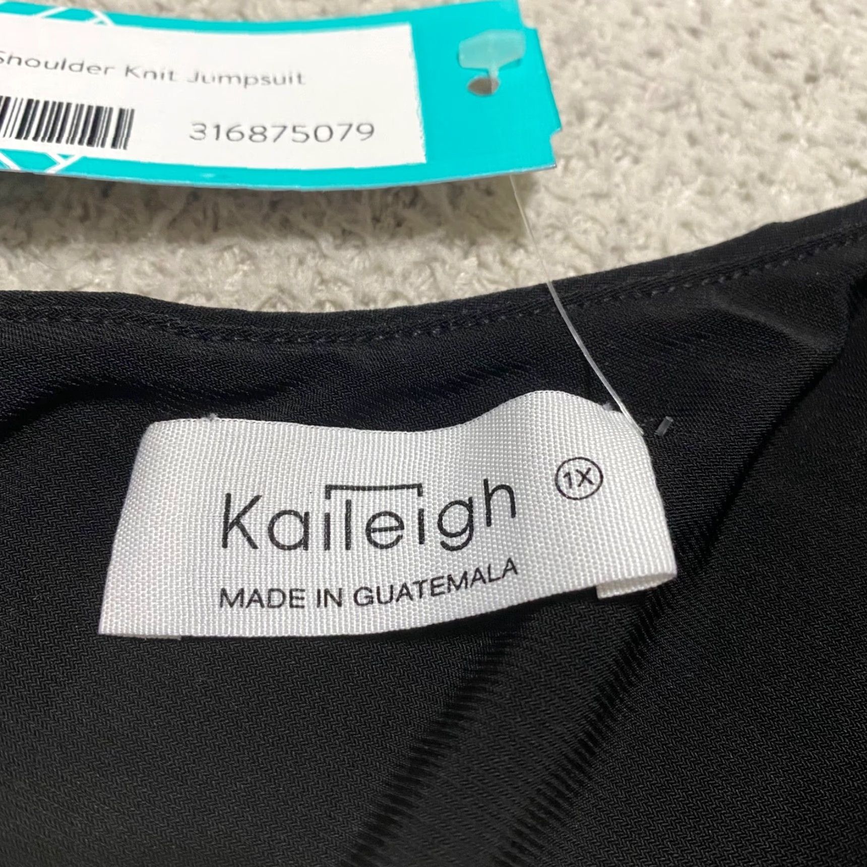 Vintage Kaileigh Jumpsuit Women 1X Plus One Shoulder Knit Black Solid Wide-Leg Summer Spring Fall Womens Size 40" / US 18 - 3 Thumbnail